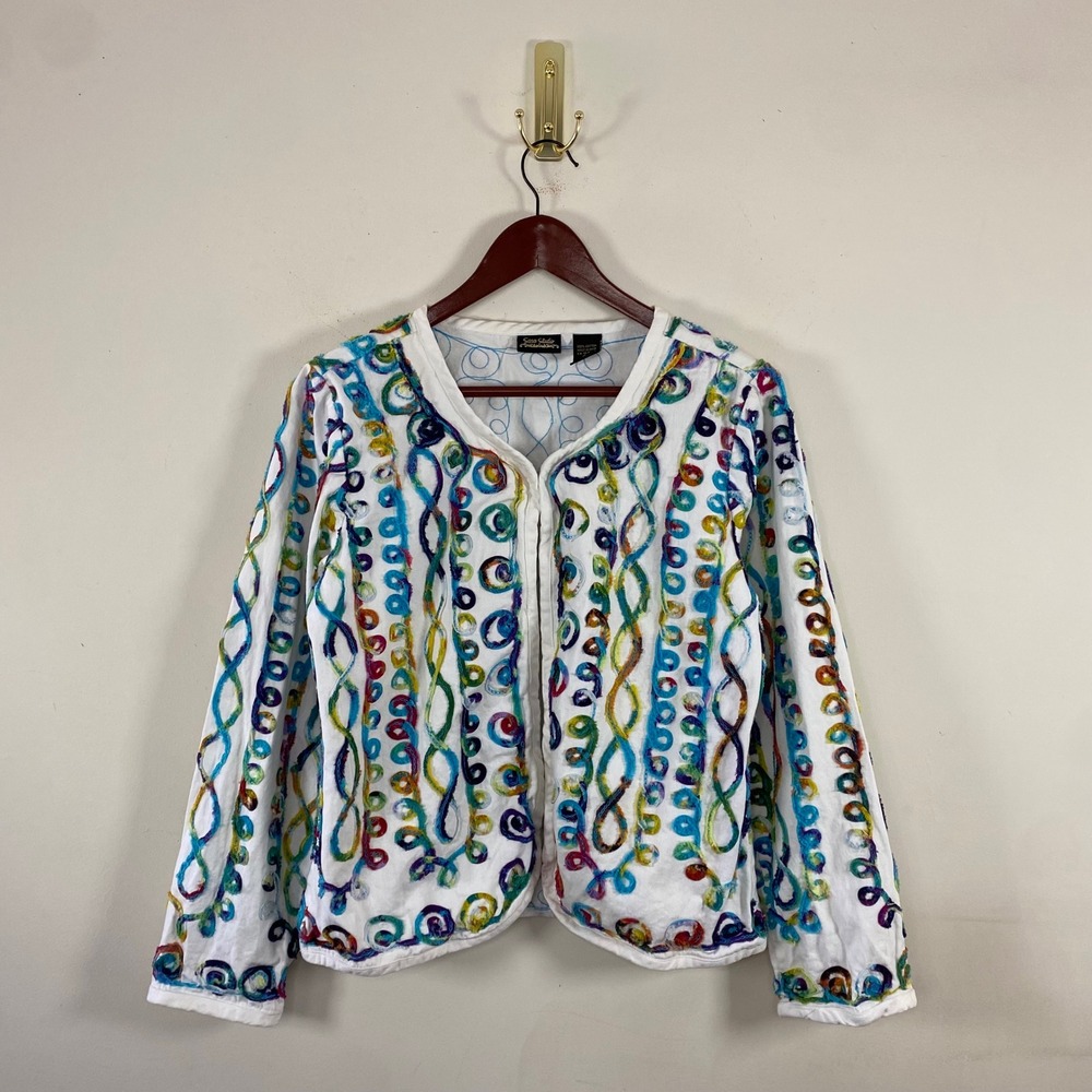 Vintage Sara Studio Embroidered Jacket Multi color Cotton Small Whimsical Artsy